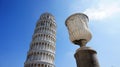 The Leaning Tower of Pisa, a wonderful medieval monument, one of the most famous landmark in Italy, with roman vase