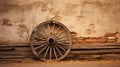 Leaning wagon wheel, rustic charm in a simple setting Royalty Free Stock Photo