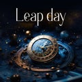 Leap day background with vintage clock on space background Royalty Free Stock Photo