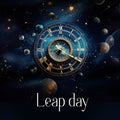 Leap day background with vintage clock on space background Royalty Free Stock Photo
