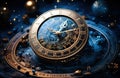 Leap day background with vintage clock on space background Royalty Free Stock Photo