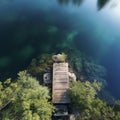 Leap into Nature\'s Embrace: Aerial View of a Springboard at a Serene Natural Lake