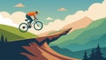 With a leap and a twist the biker completes a daring jump over a ravine on the VR mountain bike trail landing perfectly