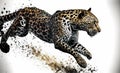 Leaping Black Spotted Leopard, Panthera pardus, White Background