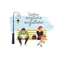 Learn anytime anywhere. Vector illustration.