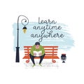 Learn anytime anywhere. Vector illustration.