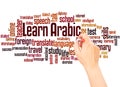 Learn Arabic word cloud hand writing concept