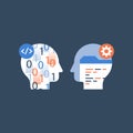 Software development, learn coding, programming language, technology and innovation, falling numbers