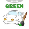Learn colors - green. Coloring page of cute Car for children.