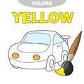 Learn colors - yellow. Coloring page of cute Car for children.