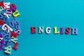 Learn English concept. Time to Learning languages. Word composed from colorful abc alphabet block wooden letters, copy Royalty Free Stock Photo