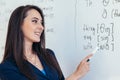 Learn english language. Teacher near whiteboard explains the rules. Royalty Free Stock Photo