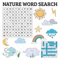 Learn English with a nature word search game for kids. Vector il