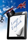 Learn English - Tablet Computer with Graduation Hat Royalty Free Stock Photo