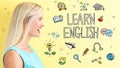 Learn English theme with young woman Royalty Free Stock Photo