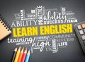 Learn English word cloud collage, education concept Royalty Free Stock Photo