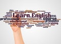 Learn English word cloud and hand with marker concept Royalty Free Stock Photo