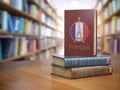 Learn French concept. French dictionary book or textbok with fla Royalty Free Stock Photo