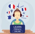 Learn french online concept. Flat vector Royalty Free Stock Photo