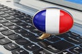 Learn French online concept. Speech balloon with French flag, 3D rendering Royalty Free Stock Photo