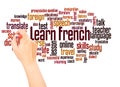 Learn French word cloud hand writing concept