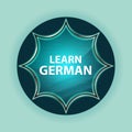 Learn German magical glassy sunburst blue button sky blue background