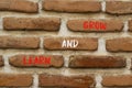 Learn and grow symbol. Concept word Learn And Grow on beautiful red brown bricks. Beautiful red brown brickwall background. Royalty Free Stock Photo