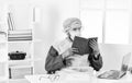 Learn how protect yourself. Man reading book. Medical research. Worker in protective equipment. Doctor studying Royalty Free Stock Photo