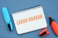 LEARN KOREAN phrase on the sheet