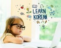 Learn Korean text with little girl
