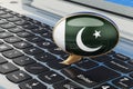 Learn Lahnda online concept. Speech balloon with Pakistani flag, 3D rendering Royalty Free Stock Photo