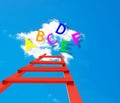 Learn letters abc ladder red up to sky isolated in white background - 3d rendering