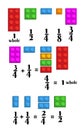 Learn math fractions with constructor blocks. For junior schoolchildren. Vector illustration