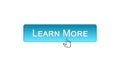 Learn more web interface button clicked with mouse cursor, blue color, webinar Royalty Free Stock Photo