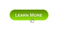 Learn more web interface button clicked with mouse cursor, green color, webinar Royalty Free Stock Photo