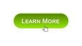 Learn more web interface button clicked with mouse cursor, green color, webinar