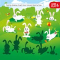 Learn and play at same time. Find the shadow of each hare and connect them with lines. Development task for children to