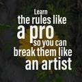 Learn the rules like a pro so you can break them like an artist. Inspirational and motivational quote.