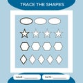 Learn Shapes. Rhombus, hexagon, star, oval. Handwriting practice. Trace and write. Educational children game. Kids