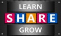 Learn, share and grow concept on mesh hexagon background Royalty Free Stock Photo