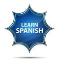 Learn Spanish magical glassy sunburst blue button