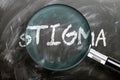 Learn, study and inspect stigma - pictured as a magnifying glass enlarging word stigma, symbolizes researching, exploring and Royalty Free Stock Photo