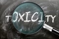 Learn, study and inspect toxicity - pictured as a magnifying glass enlarging word toxicity, symbolizes researching, exploring and Royalty Free Stock Photo