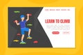 Learn to Climb Landing Page Template, Guy Climbing in Adventure Park, Physical Activity and Sports Vector Illustration Royalty Free Stock Photo