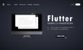 Learn to code Flutter Mobile UI Framework on computer screen, programming language code illustration. Vector on isolated white