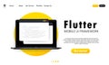 Learn to code Flutter Mobile UI Framework on laptop screen, programming language code illustration. Vector on isolated white
