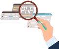 Learn to code PHP web programming language with script code on webpage on screen web development Royalty Free Stock Photo