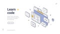 Learn To Code And Programming Education Online Isometric Web Banner Vector Template Royalty Free Stock Photo