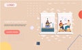 Learn to guitar play landing page template with people are fond of music, sing songs play guitar