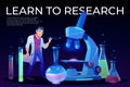 Learn to research landing page with man scientist